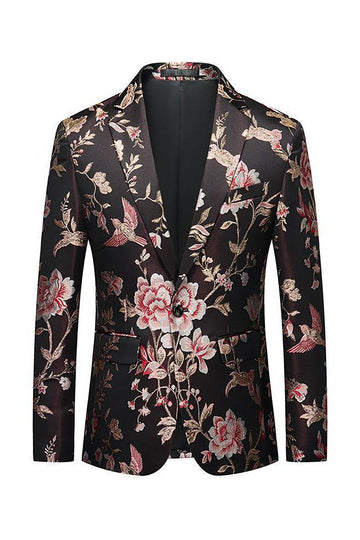 Sort blomst jacquard hakket revers mænd blazer